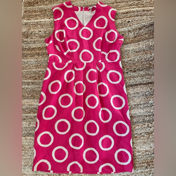 Banana Republic Size 16 Tall Pink & Tan Geometric Circles Silk Blend Dress - Picture 1 of 7